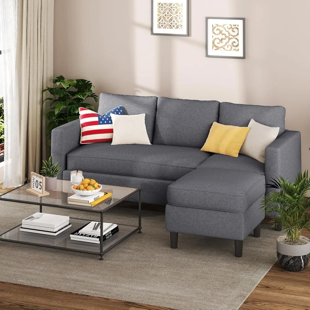 

Small Sectional Couch Sofas, L Shape Sofa with Ottoman, Fabric Upholstered Convertible Sofa Couches, Small Couch for Apartments
