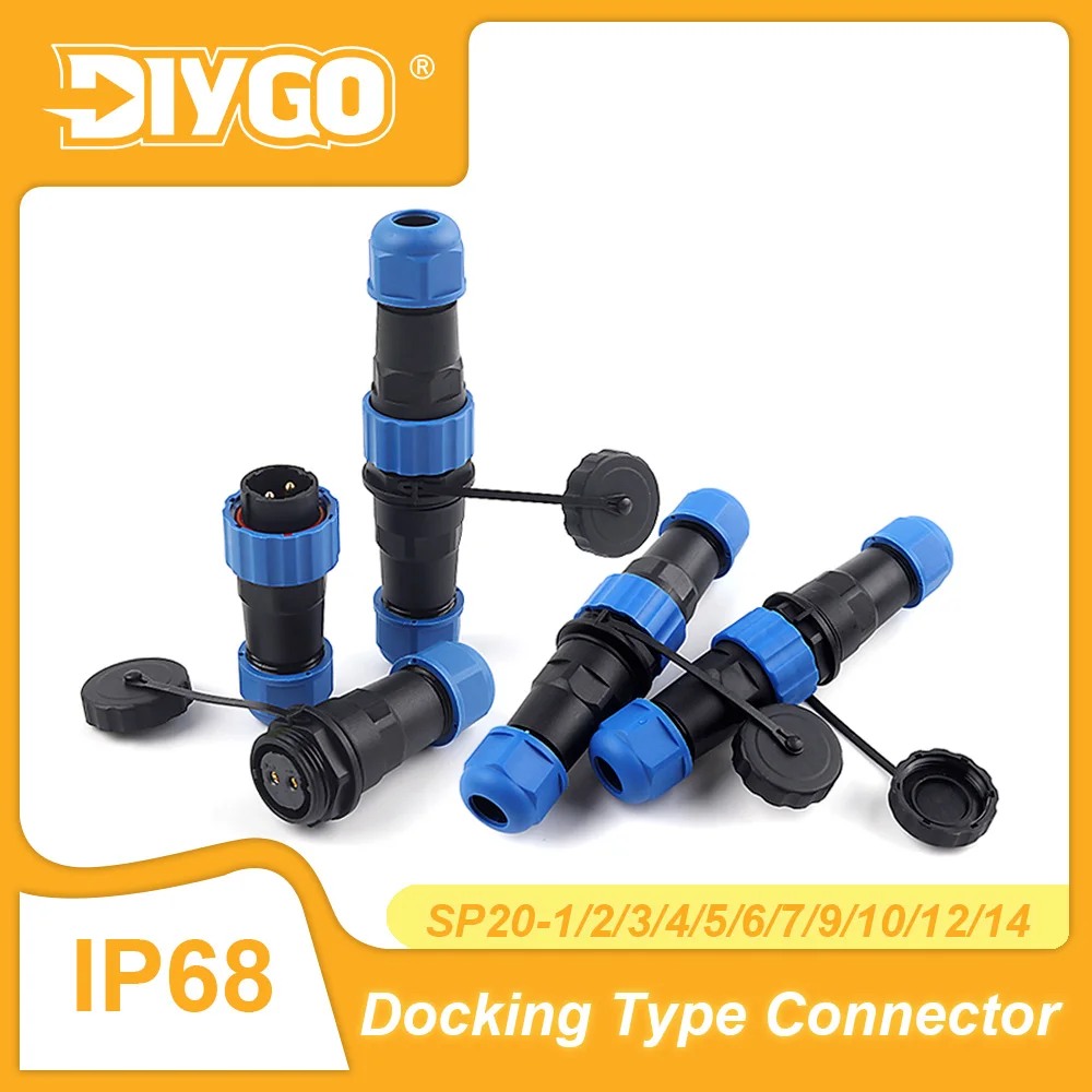 SP20 Outdoor IP68 Waterproof Electrical Connector Male Female Plug Socket Docking Aviation Connector 1/2/3/4/5/6/7/9/10/12/14Pin