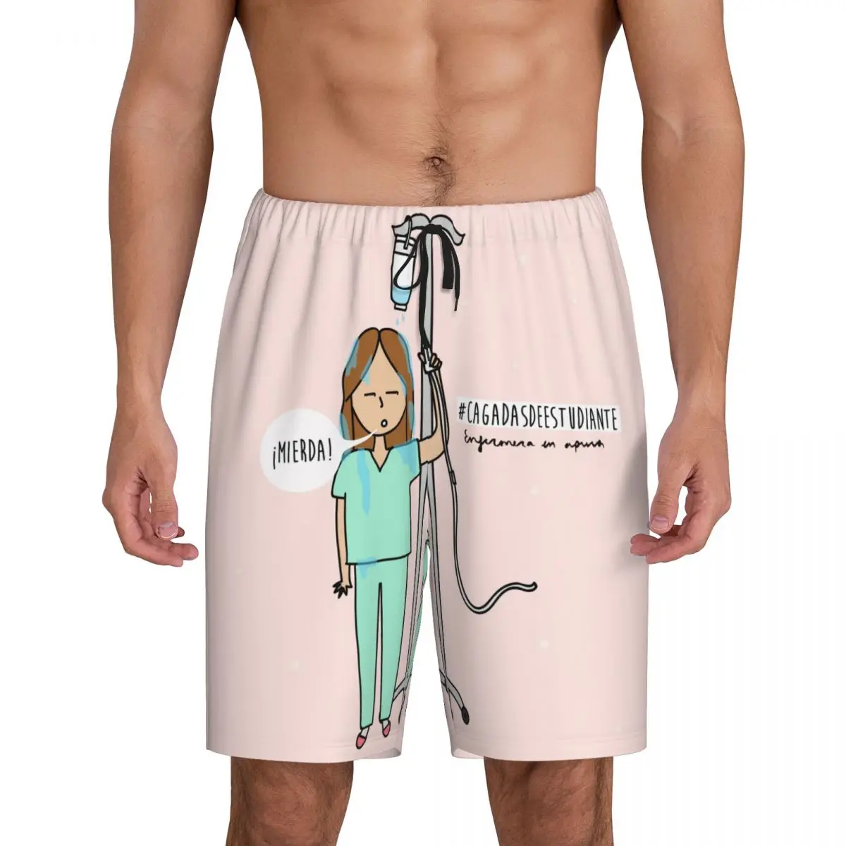 Custom Enfermera En Apuros Doctor Nurse Medical Pajama Shorts Sleepwear for Men Elastic Waistband Sleep Short Pjs with Pockets