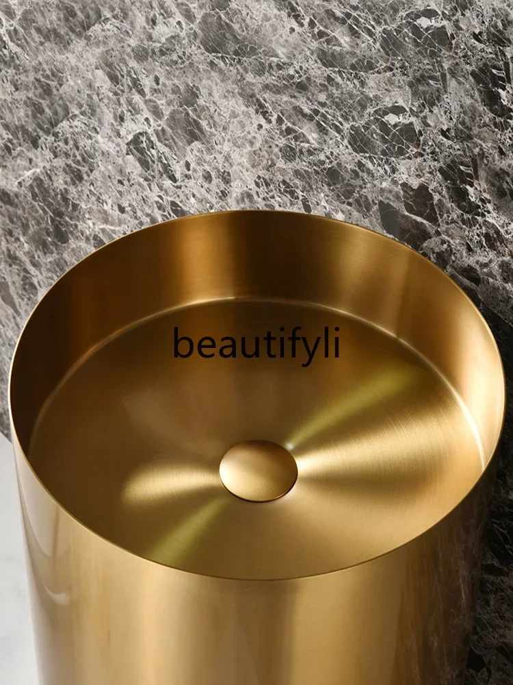 

SS Golden stainless steel column basin Outdoor courtyard integrated bathroom Round wash basin