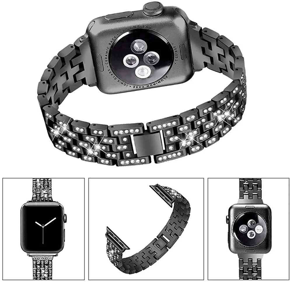 Strap For Apple Watch Band 45mm 41mm 40mm 44mm 42mm Glitter Metal Bracelet Diamond Protective Case iWatch Series 9 8 7 6 5 4 SE