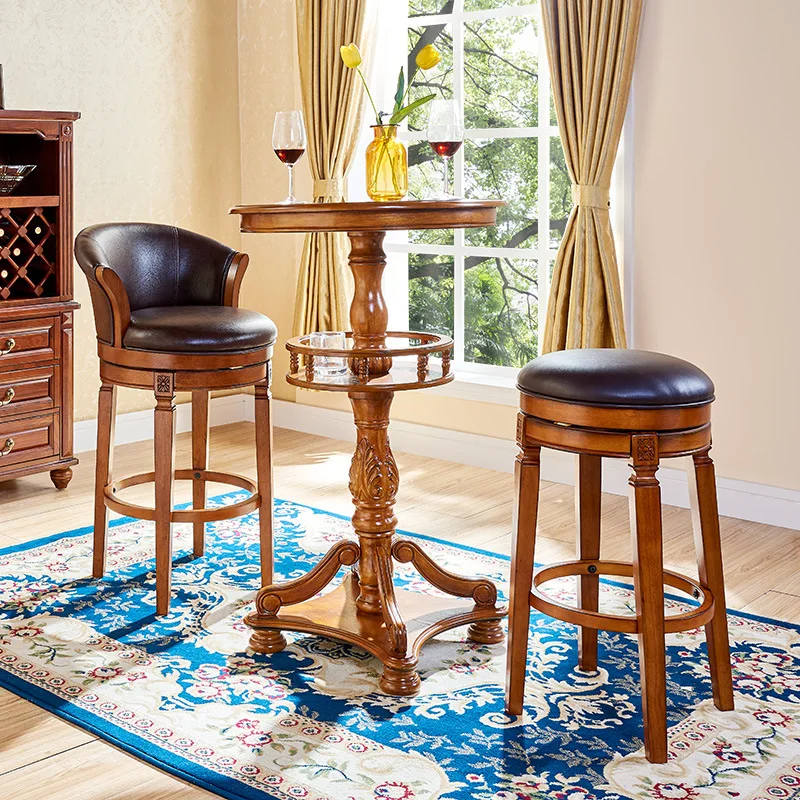 #American Bar Kitchen Chairs Solid Wood Simple High Stools Bar Back Dining Chairs Table And Chairs
