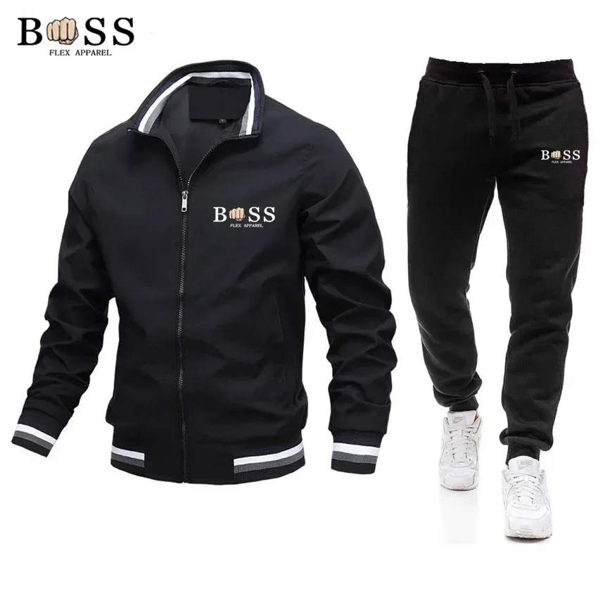 Conjunto de chaqueta y pantalones de chándal para hombre, chaqueta Bomber de alta calidad, abrigo deportivo informal de béisbol con cuello