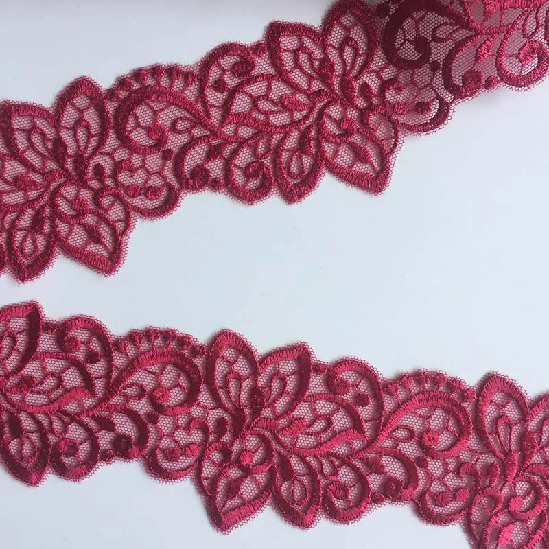 2Yards Dark Red Embroidered Lace Trim Mesh Clothes Accessory Lingerie Bra Girl\'s Dancing Dress Sewing Fabrics DIY