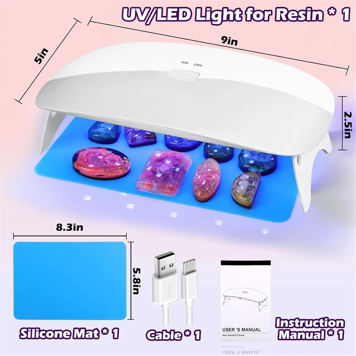 

T27C Resin UV Lamp, 48W Fast Curing UV/LED Resin Lamp with 30Pcs Dual Lightsource Lamp Beads for UV Resin Kit