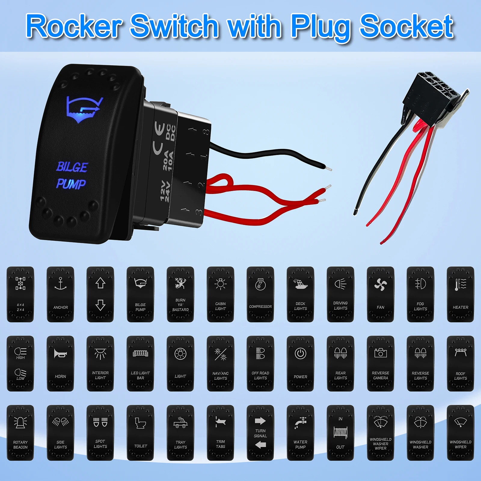 

DPDT Momentary Arrows Blue Rocker Switch with Plug Connect Box Socket SPST Latching Toggle Switch for Carling ARB Car RV Marine
