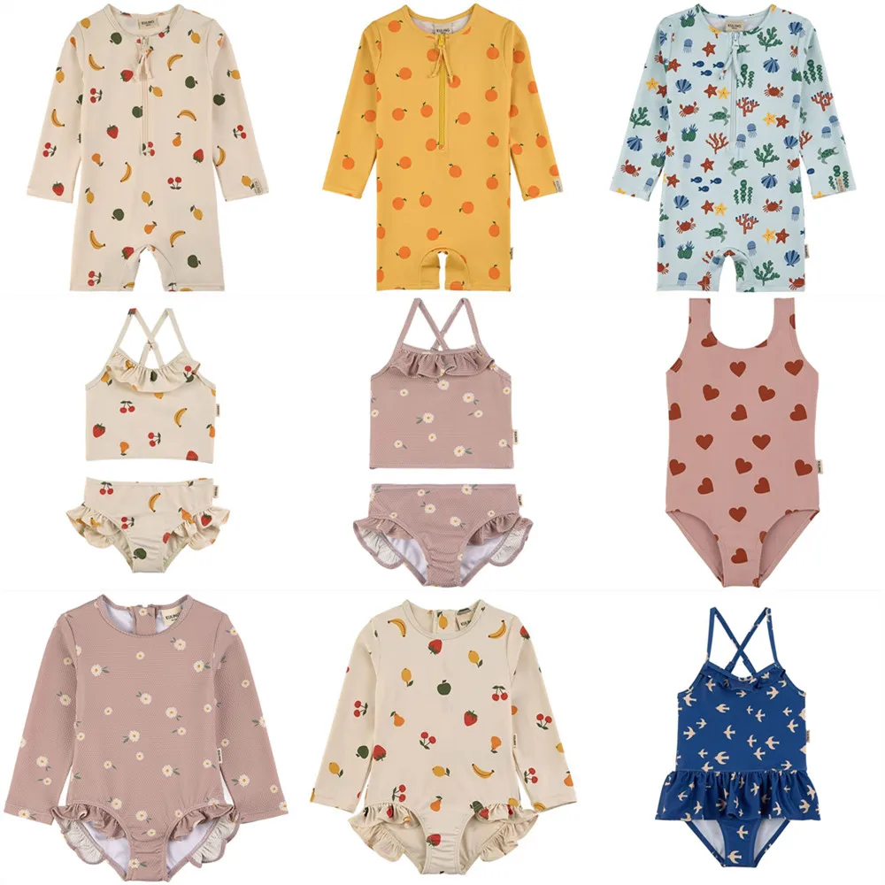 Traje de baño KU para niños y niñas, ropa de flores Kawaii BC Mr TAO, conjunto de traje de baño para niños, trajes de baño a juego para hermana y