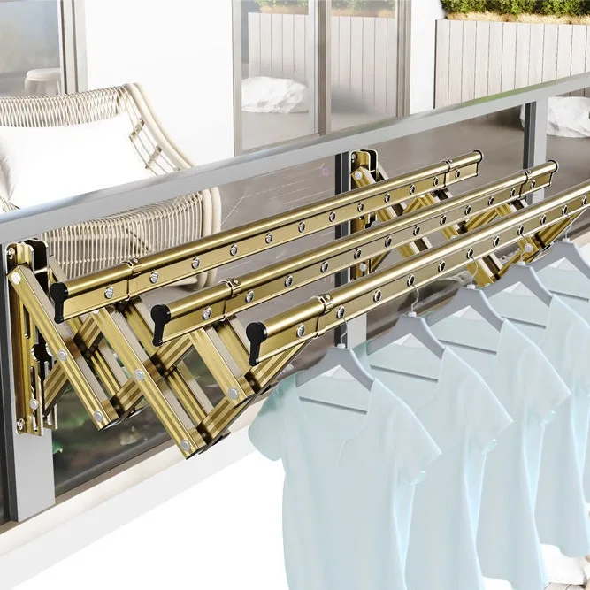 Outdoor balcony window telescopic drying rack outdoor push-pull drying rack folding clothes drying rod outdoor cooler