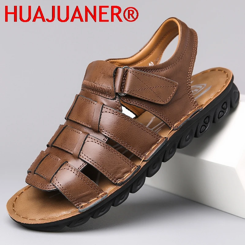 

2026 New Arrival Men Leather Slippers Fashion Mens Solid Flats Non-slip Rubber Soft Soles Comfort Slippers Daily Commute Senior