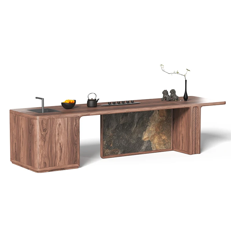 New Chinese-style North American black walnut tea table, light luxury solid wood Kung Fu tea table, desk furniture