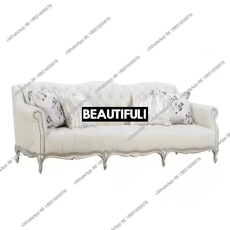 

American sofa combination French retro solid wood carving flower living room sofa