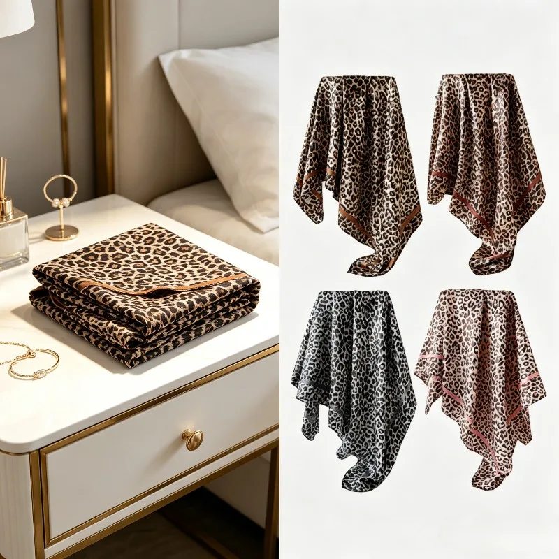 European American Leopard Print Silk Feel Scarf 35.5in Satin Square Shawl Muslim Headwrap for Women Daily and Party