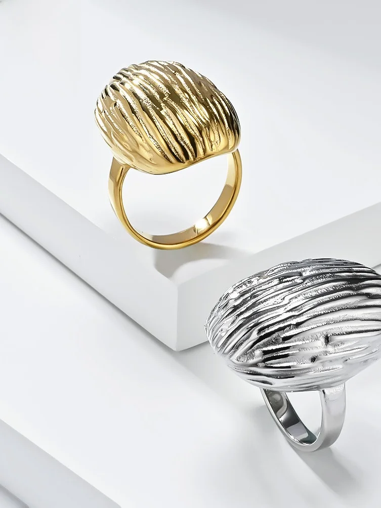 

Позолоченное кольцо из нержавеющей стали для женщин, модный аксессуар в уличном стиле, матовое кольцо из титановой стали, овальной формы, с мультяшным рисунком