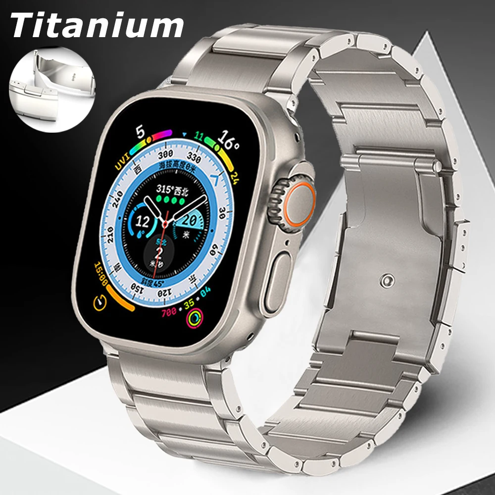 Pulseira de titânio para Apple Watch, Pulseira Business, Pulseira de metal luxuosa, Ultra 49mm, Série 8, 7, SE, 6, 5, 4, 45mm, 44mm, 42mm