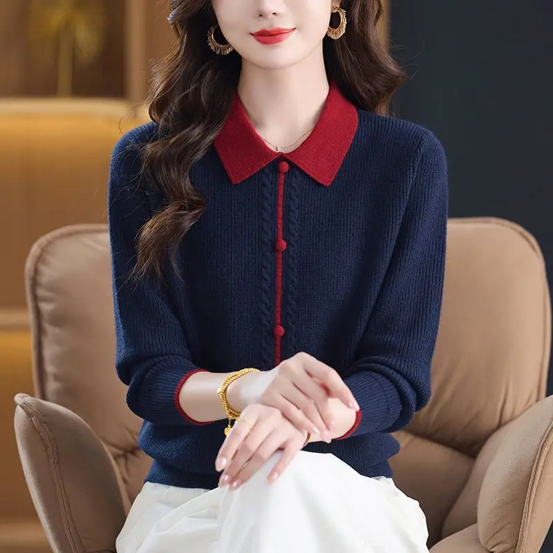 

New Knitwear Pulls Femmes Long Sleeve Tops Spring Autumn Lapel Shirt Outerwear Pullover Sweater For Women Knit Woolen Jumper
