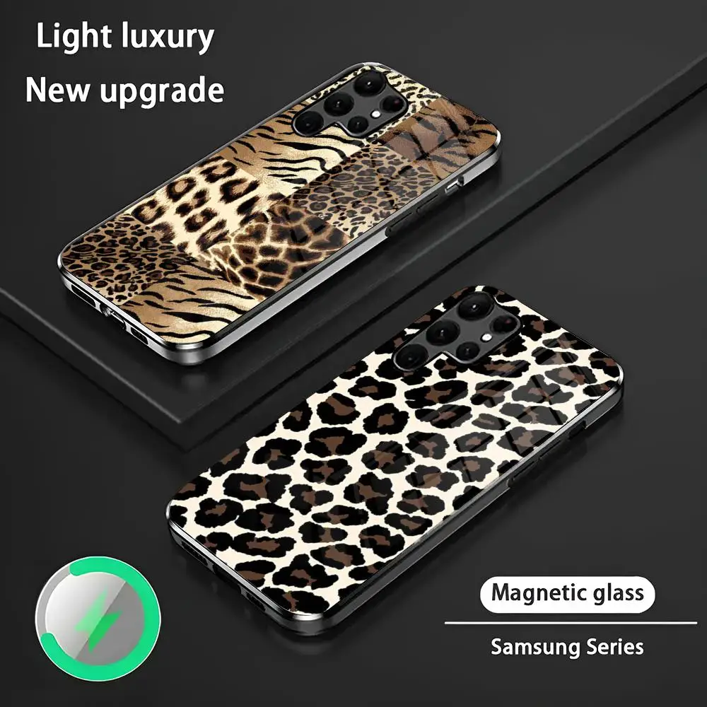 Funda de teléfono Norman Norell con estampado de leopardo S24 Ultra, Fundas Celulares para Samsung S24 S23 S22 S21 S20 Plus Ultra Note20, imán de cristal