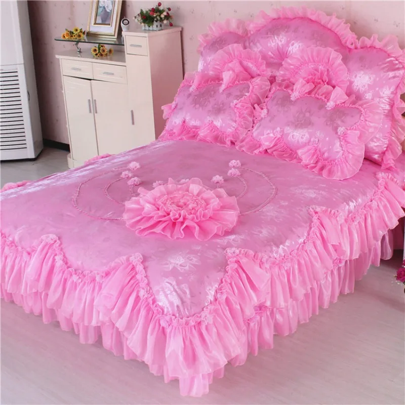 Princess Cotton Bedding Set, Ruffled Lace Duvet Cover & Sheet, Soft Home Bed Linen