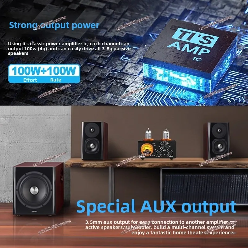 Bluetooth 5.0 Vacuum Tube 200W Power Amplifier, Fiber Coaxial Computer USB