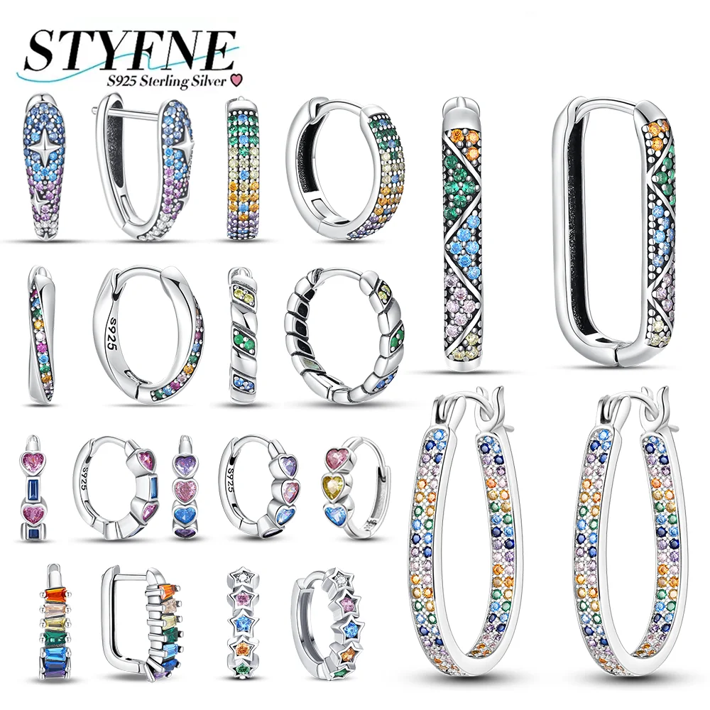 

Earrings Woman 925 Silver Colored Zircon Pave Geometry Hoop Earrings for Women Engagement Birthday Fine Jewelry Gift
