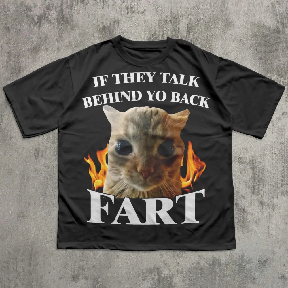 إذا تتحدث خلف ظهرك عنك تي شيرت تعبيرية مضحكة على شكل قطة ضرطة، تي شيرت قطة سخيفة، هدية غبية، تي شيرت بدون دماغ #1