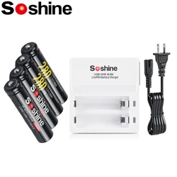 Soshine 3.2V 10440 LiFePO4 280mAh akumulator akumulator i ładowarka AAA 14500 10440 inteligentna ładowarka do akumulatora 2 gniazdo z kablem ue