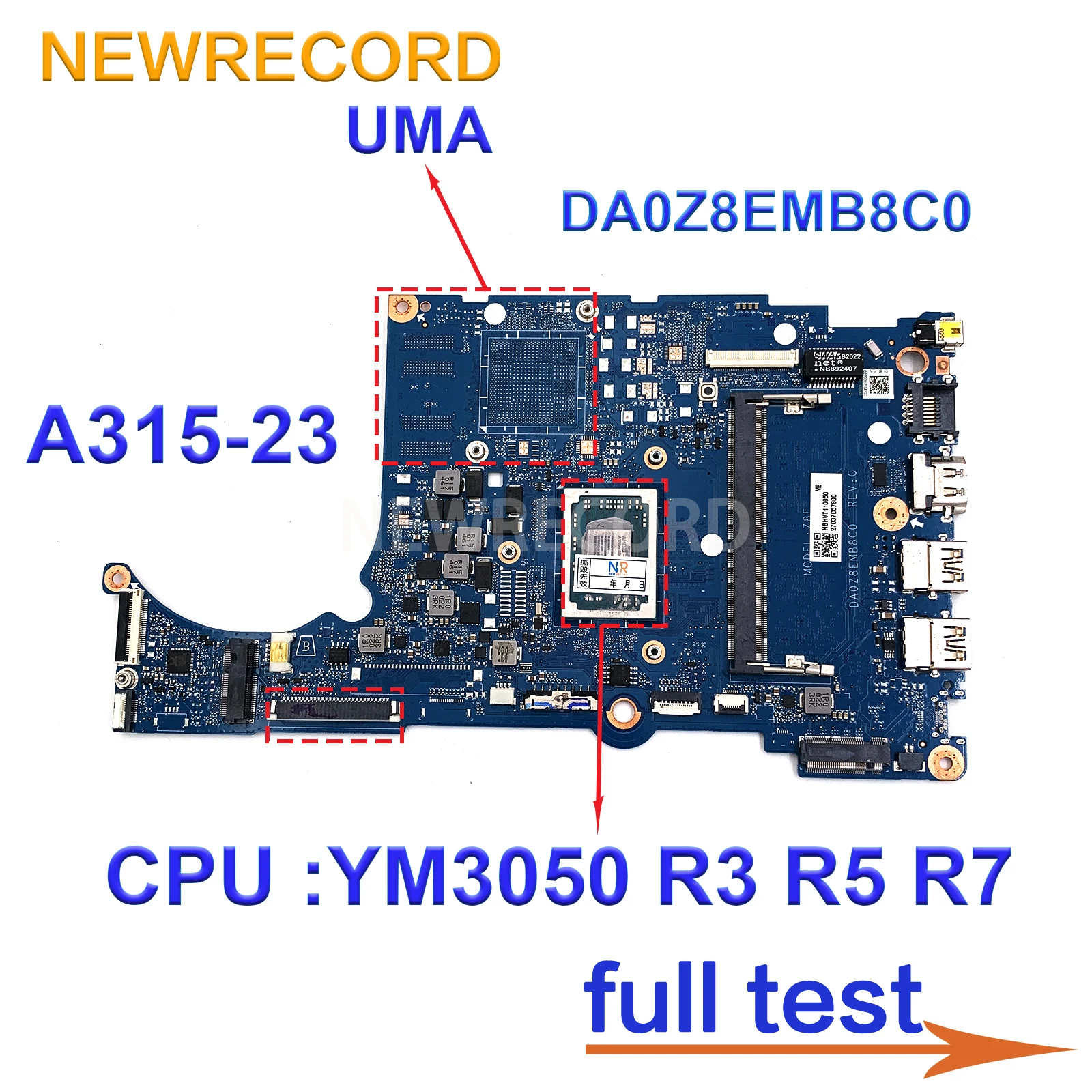 For Acer Aspire A315-23 Extensa 15 EX215-22 N18Q13 Laptop motherboard DA0Z8EMB8C0 YM3050 R3 R5 R7 CPU 4G RAM 100% Tested