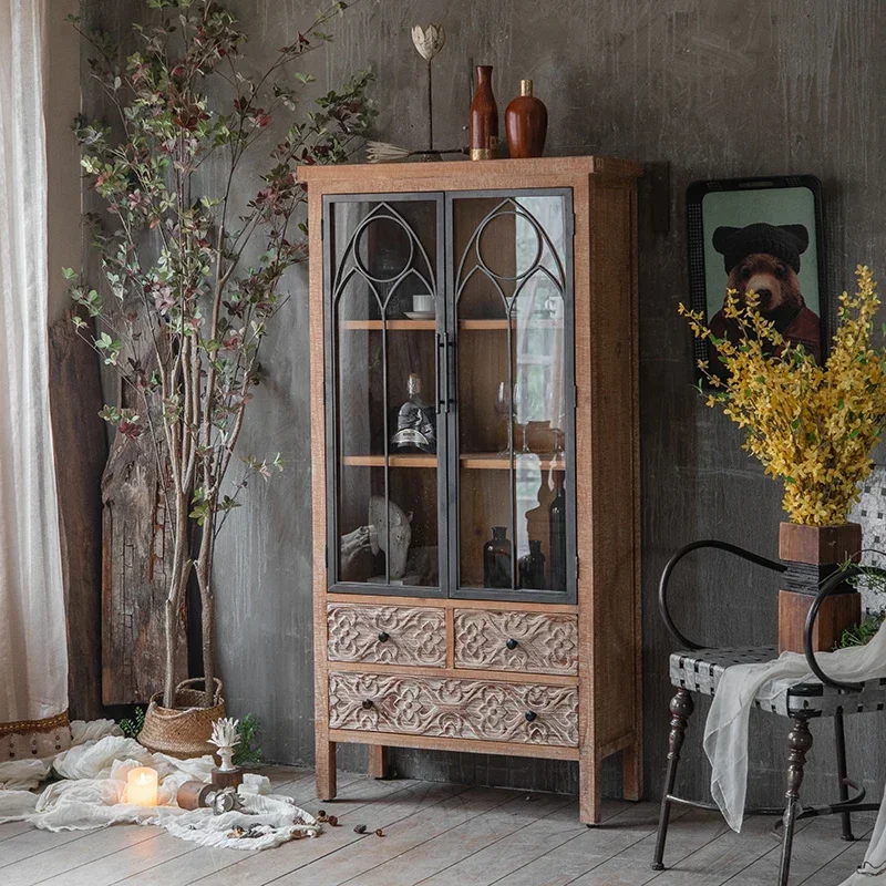 

Sideboard Cabinet Wrought Iron High Cabinet Furniture Solid Wood Wine Cabinet Shop Display Cabinet Guesthouse Decoration