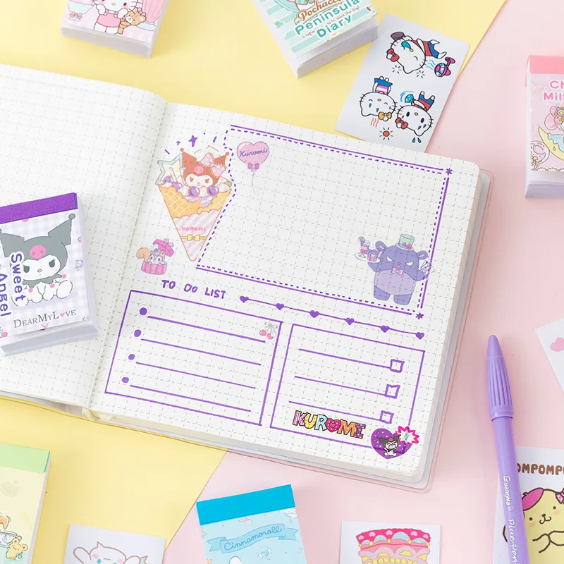 Sanrio Hello Kitty Cinnamoroll Stickers Book Kuromi Kids Mini Sticker Decorative Hand Account Laptop Stationery Decals