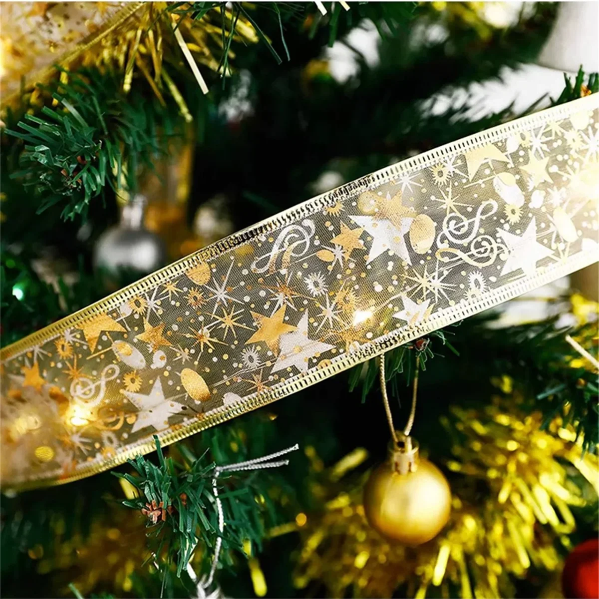 

live-Christmas Ribbon Fairy Light DIY Bows String Light Tree Ornaments for Home Xmas Decor New Year