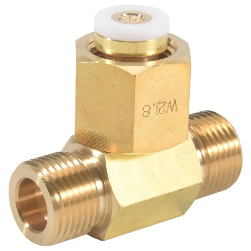 A27F-W21.8-14 CO2 Tank Bottle Brass Threaded Tee Fitting 3 Way Connector Charging Fill Adaptor For Beer Homebrew Aquarium