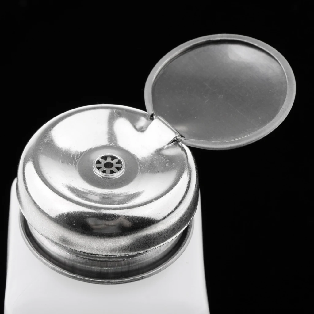Durable Nail Art Press Bottle Stainless Steel Pump Dispenser Bottle for Makeup Cleaning Water Drop Nail Sticker Alcohol Storage
