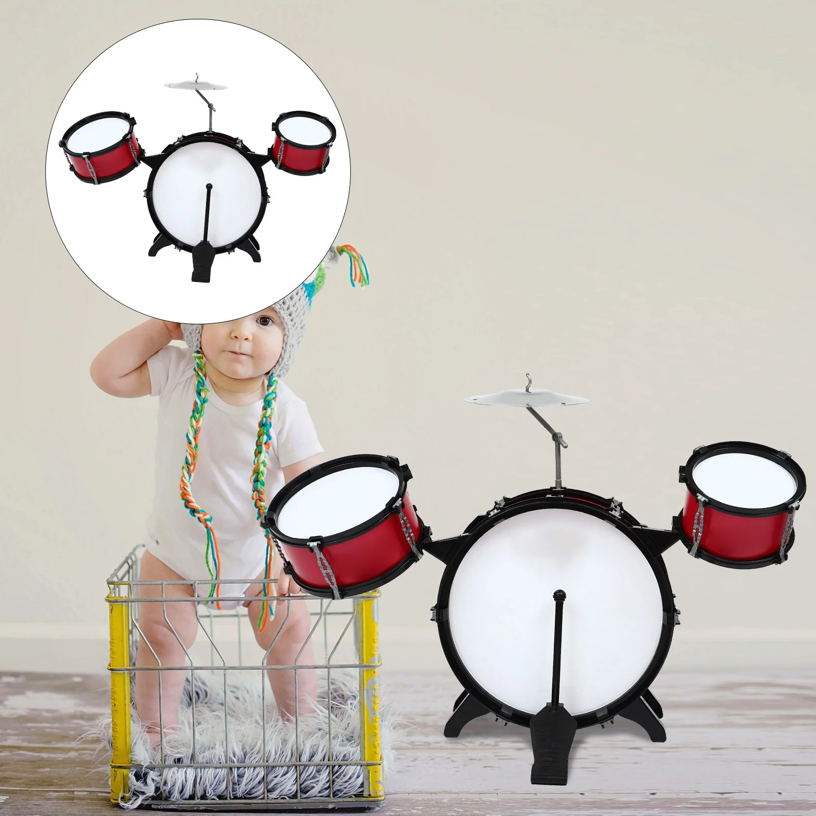 1Set Simulation Drum Set Kids Educational Music Instrument for Early Learning Brain Development Safe Smooth Design Child Drum