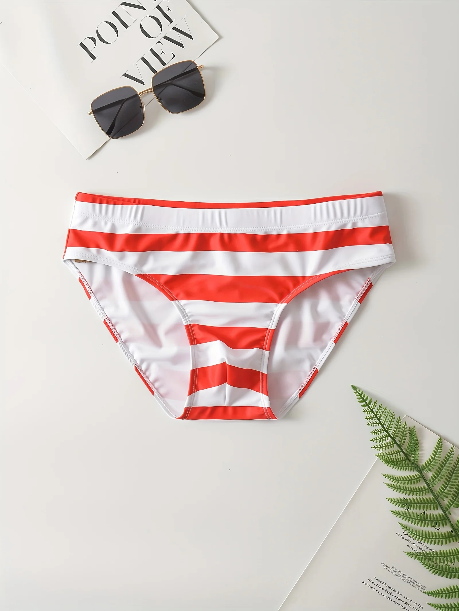 Three Pieces, Men's Striped Drawstring Briefs, Men's Swimwear, Summer Beach Swimming Shorts