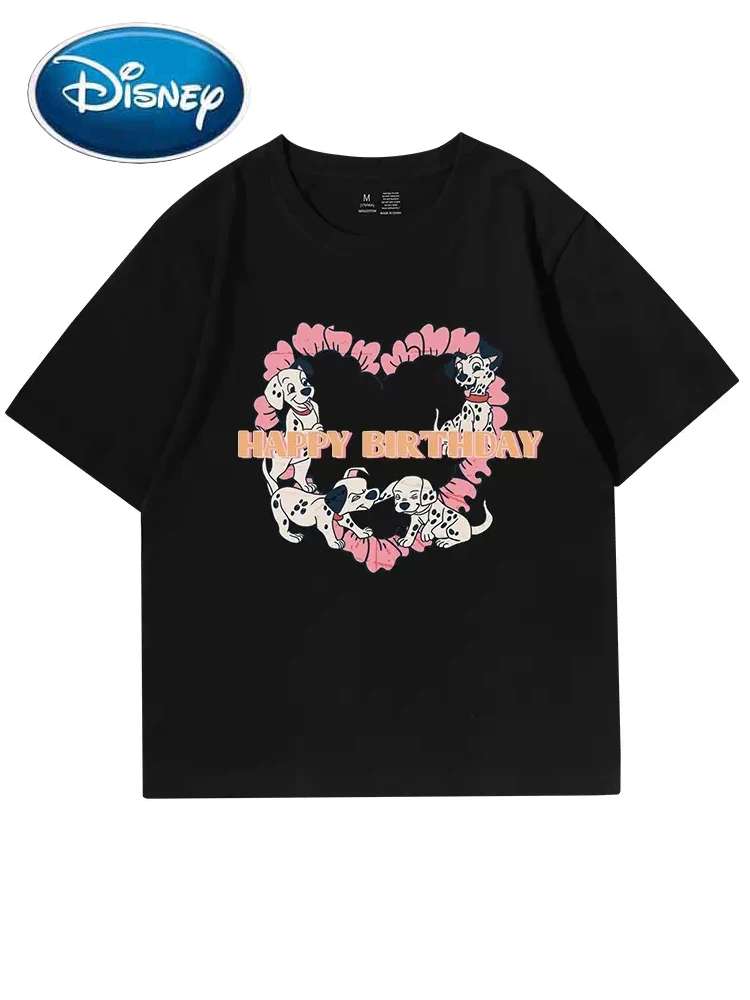 

Disney Harajuku 101 Dalmatians Dog Love Flowers Letter Cartoon Print T-Shirt Women O-Neck Short Sleeve Tee Tops Female 13 Colors