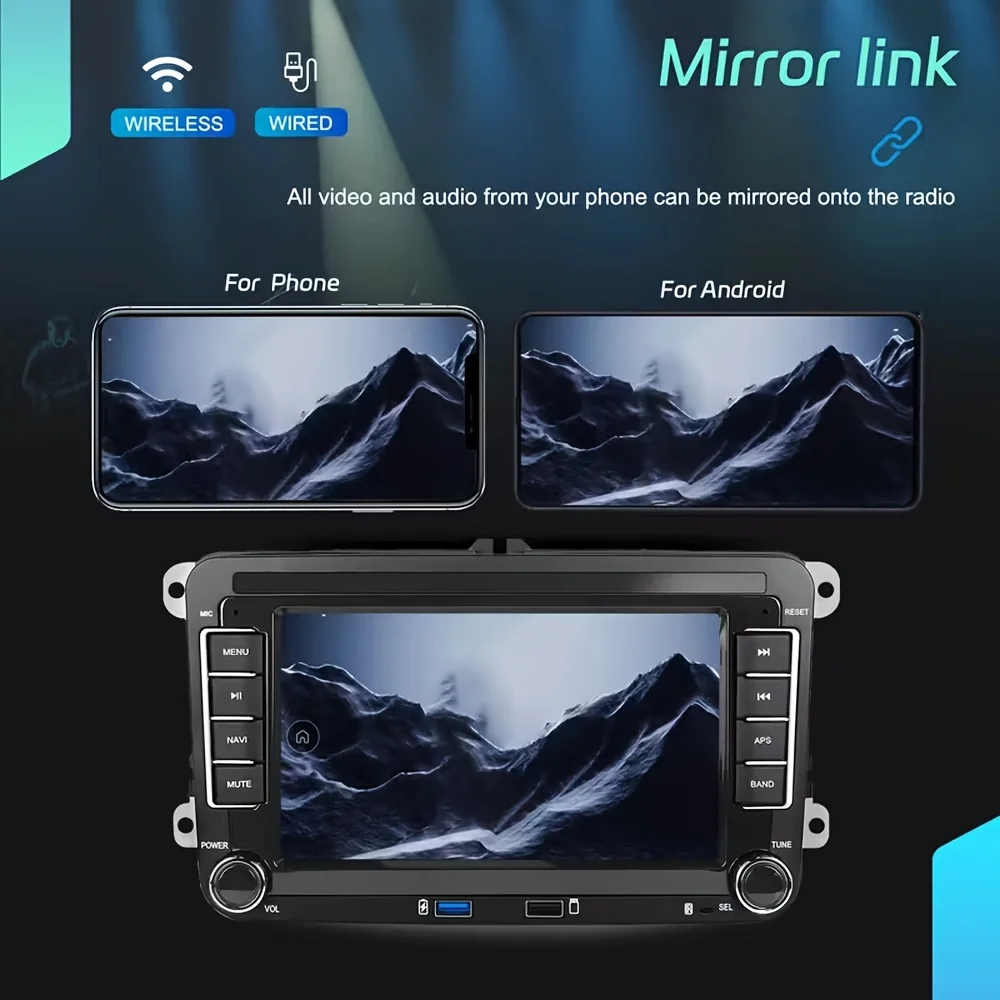 مشغل راديو ستيريو للسيارة 17.78 سنتيمتر 2DIN HeadunitWireless Carrplay Androidauto الوسائط المتعددة مشغل MP5 لسيارة Volkswagen Seat Skoda Golf