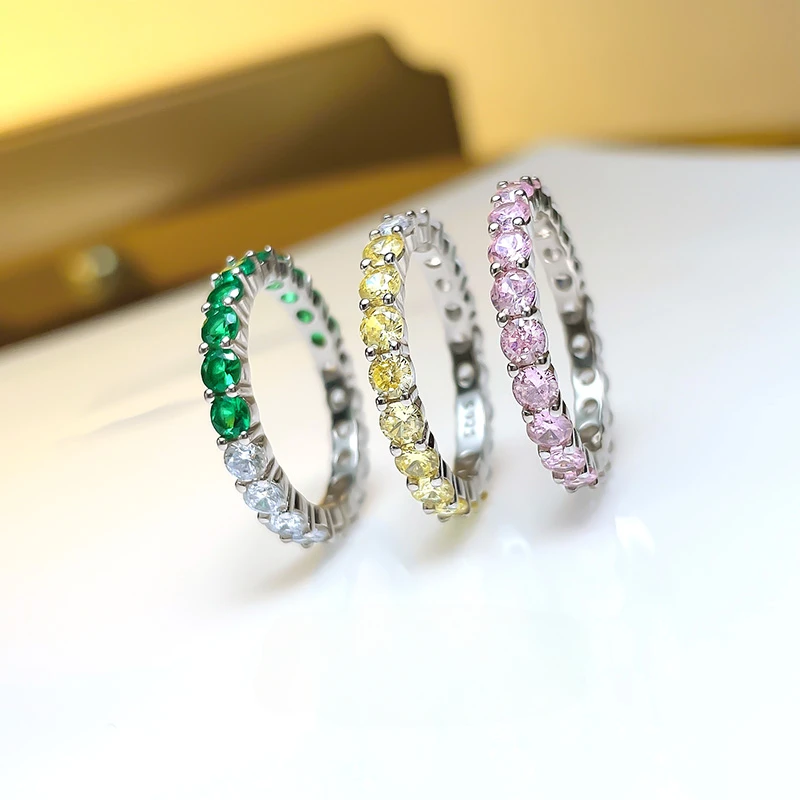 Fashionable Full Diamond Ring with Colorful Treasure Ring and High Sense Ring 925 Silver High Carbon Diamond Wedding Jewelry