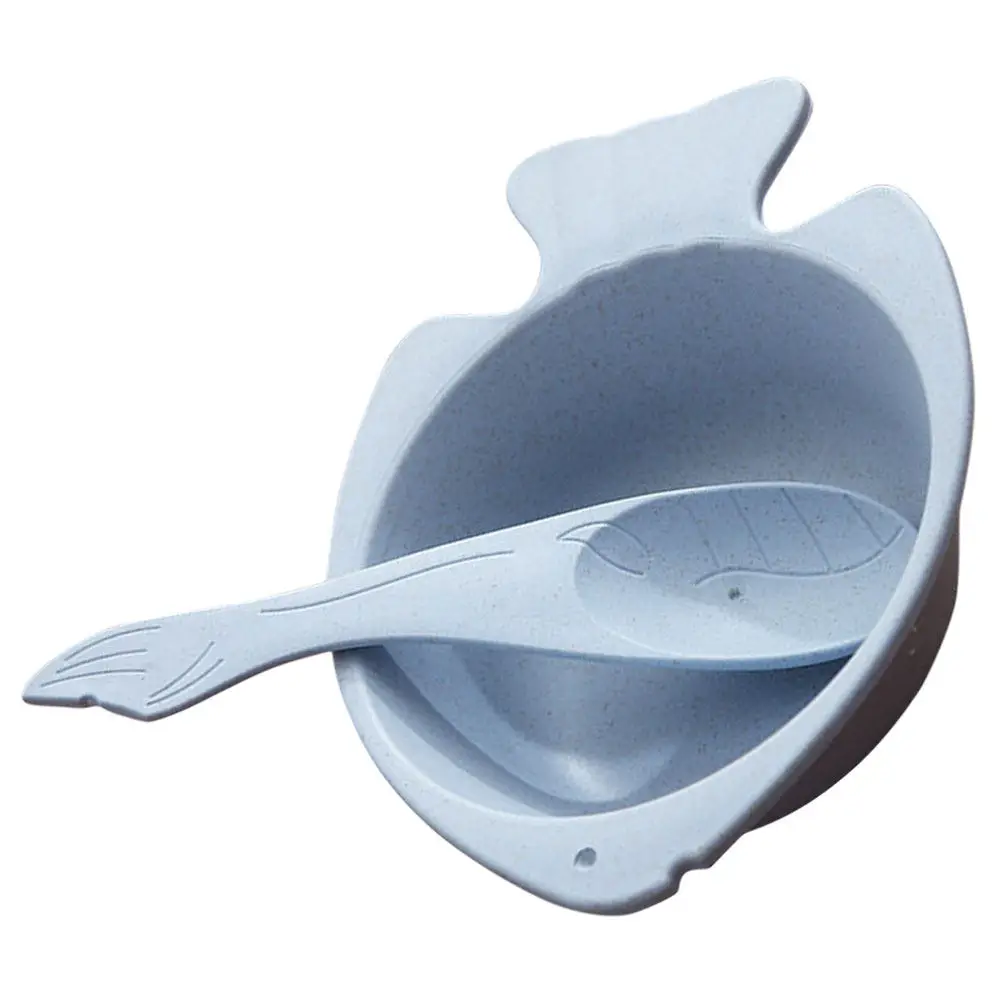 

1Set Kids Fish Shape Unbreakable Bowl Spoon Set Large Mouth Thick Stable Base Lightweight Stackable Wheat Straw Household