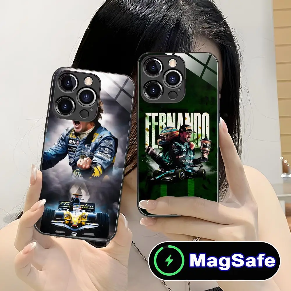 حافظة هاتف Fernando A-Alonso لهاتف iPhone 16 15 14 13 12 11 Pro Max Plus Mini MagSafe شحن لاسلكي زجاجي للهاتف الذكي جميل