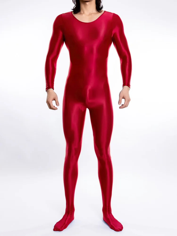 Sexy Candy Color Oil Glossy Shiny Shapping Bodysuit Stain Smooth Sheer See Through Sexy Tights Elastic Fitness Leotard Unisex