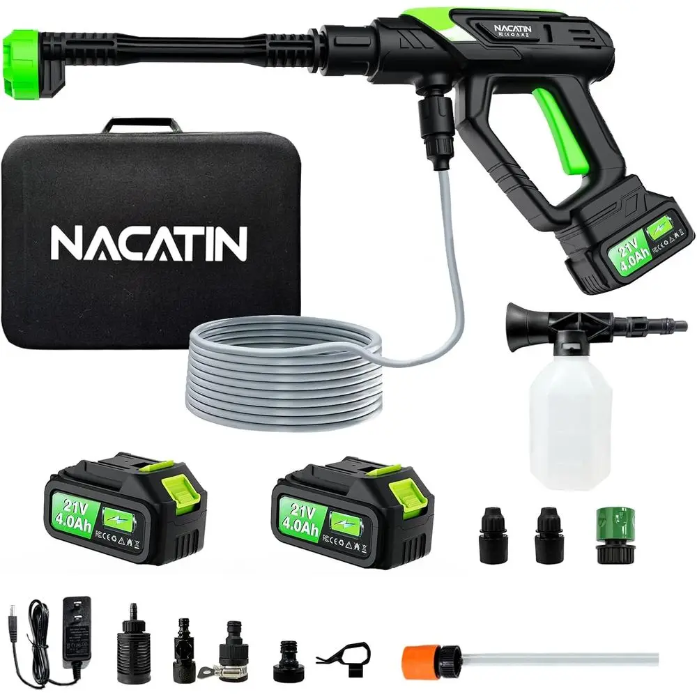 

5-in-1 Cordless Power Washer for Car, Patio, and Outdoor Spaces with 2 Batteries and 6 Meter Hose
