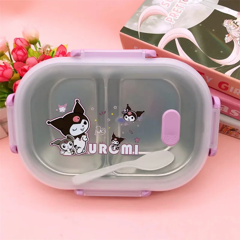 카와이 만화 산리오 쿠로미헬로 키티마이 멜로디 스테인레스 스틸 도시락 칸막이 도시락 상자 휴대용 도시락 대용량