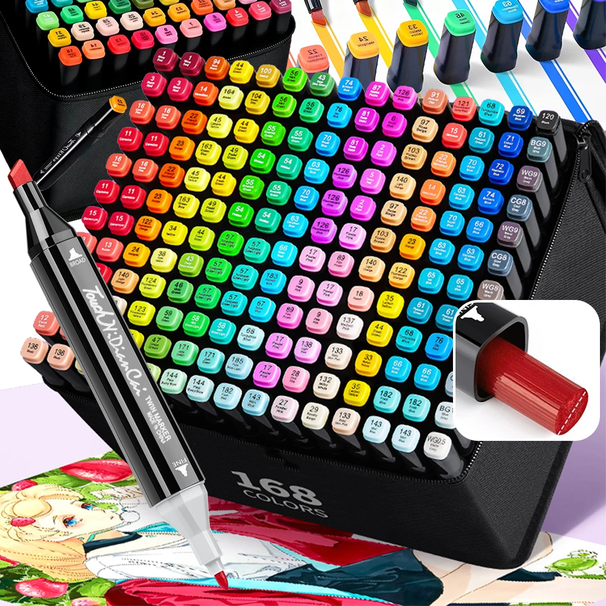Juego de rotuladores de doble cabeza de 168 colores para dibujar bocetos marcadores a base de punta aceitosa Graffiti Manga suministros de arte escolar marcador de arte