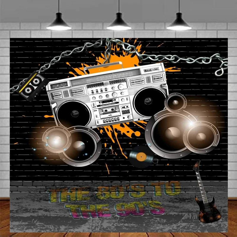 Graffiti Video Guitar Light Brick Wall Photography Backdrop Graffiti Theme Children Birthday Fashionshow Party Background Banner