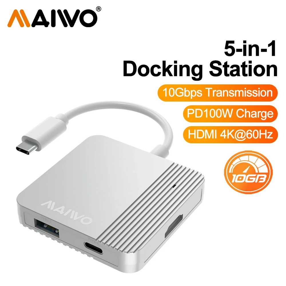 MAIWO 5-IN-1 USB C to HDMI Adapter USB Type C Dock Station with 4K HDMI Output USB3.2 Transfer Port for MacBook Pro MacBook Air