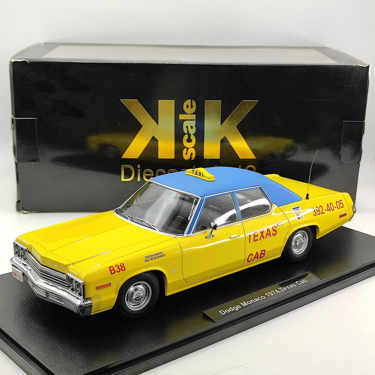 Diecast KK 1:18 Scale Dodge Monaco 1974 Texas Cab Taxi Alloy Car Model