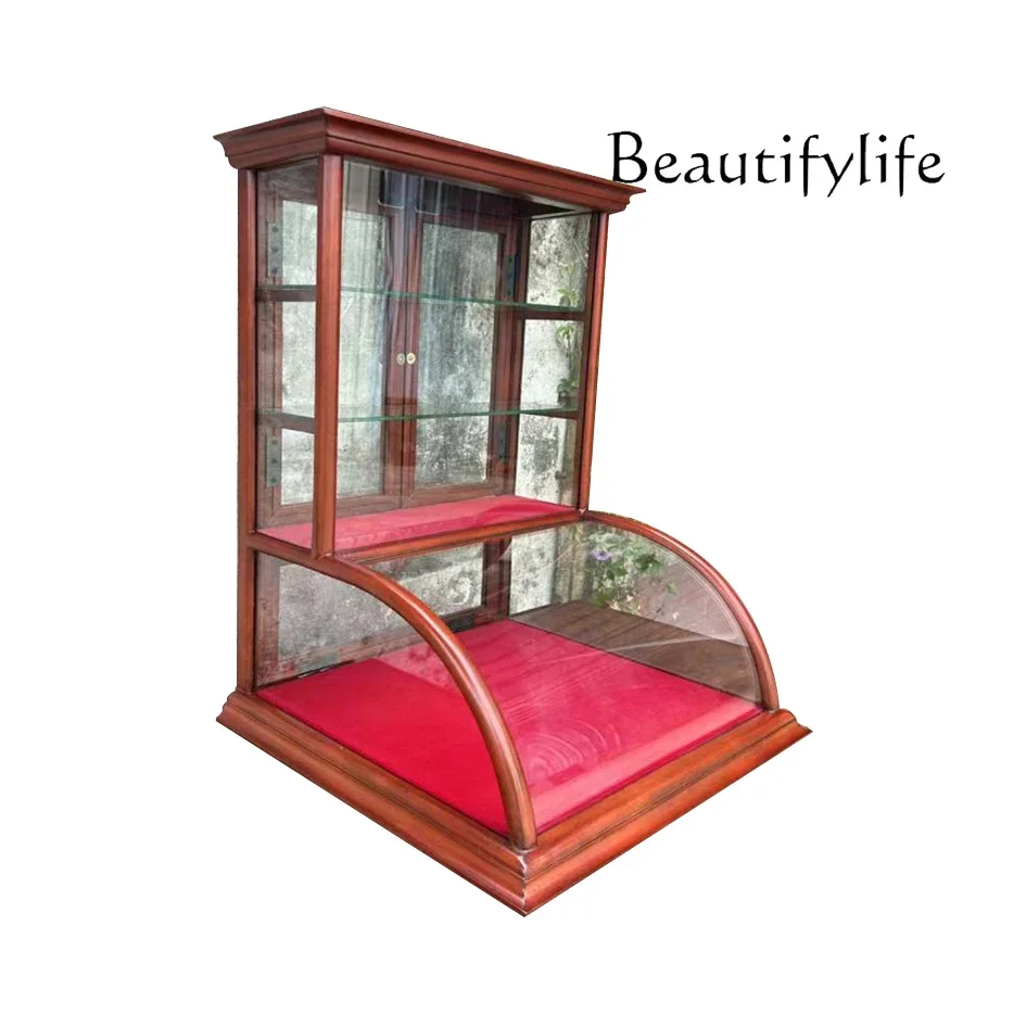 

aQ Medieval solid wood display cabinet, retro display jewelry cabinet, curved glass boutique small display cabinet