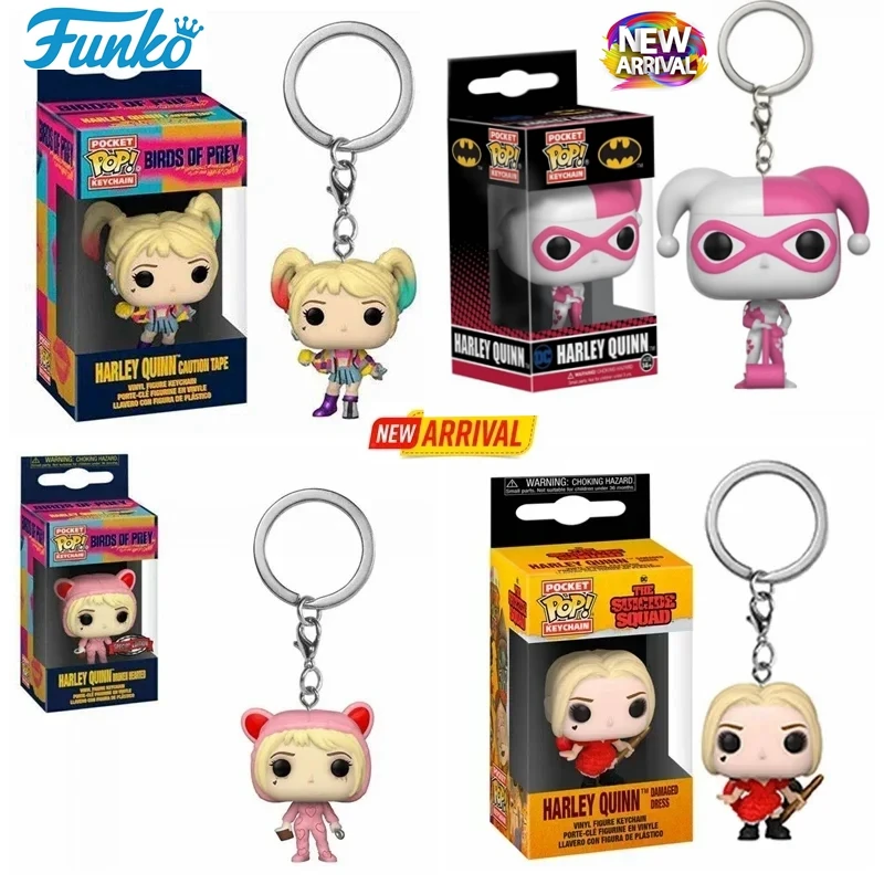 FUNKO Pop New Suicide Squad Harley Quinn Caution Tape Broken Hearted King Shark Joker Pocket Pop Keychain Vinyl Figure Toys