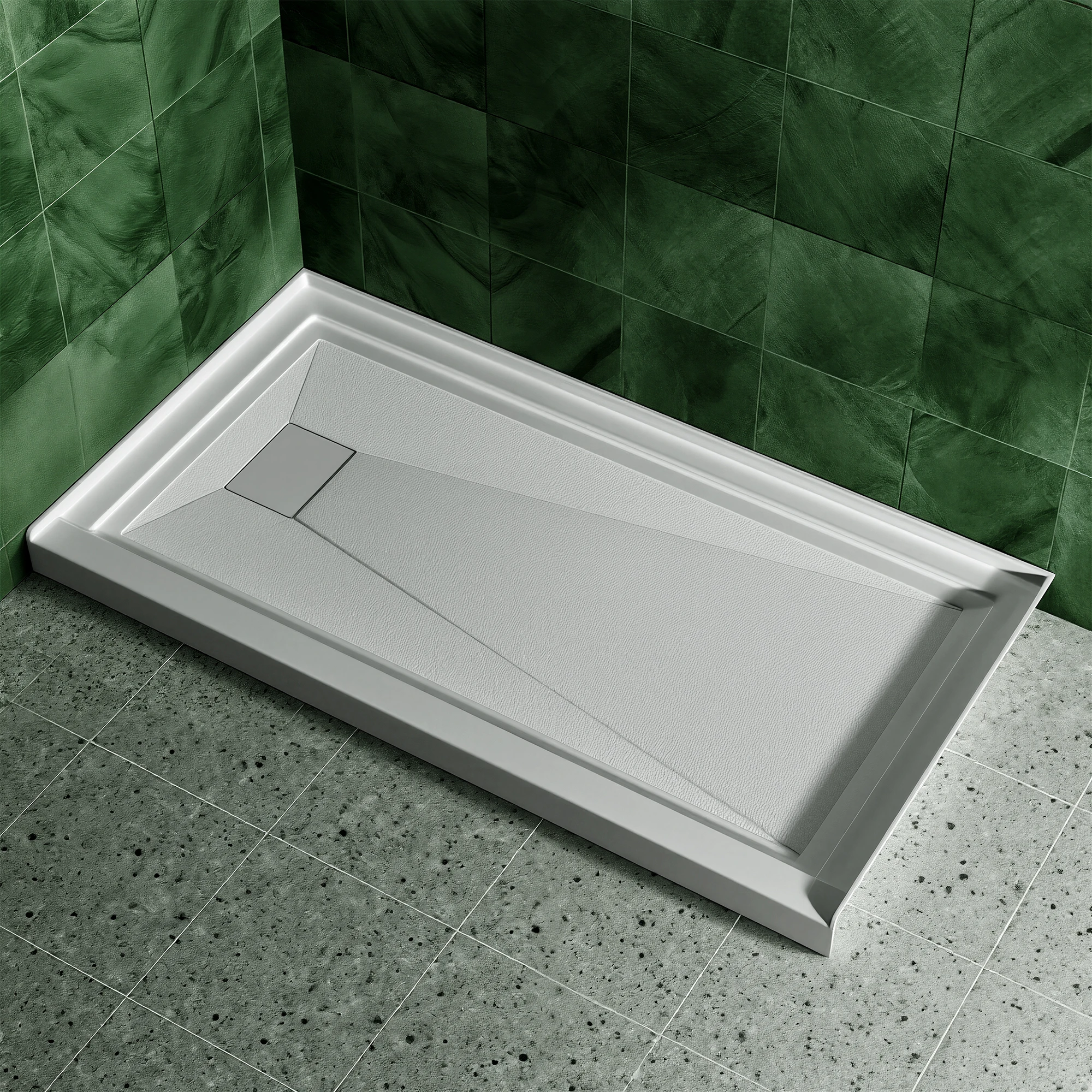 

60x32 Inch White Acrylic Shower Base, Left Drain, Non-Slip Surface