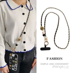 Mobile Phone Lanyard Cross-body Pearl Camellia Pickup Metal Chain Women's Mobile Phone Lanyard No Neck Bag Strap Rope for Phone