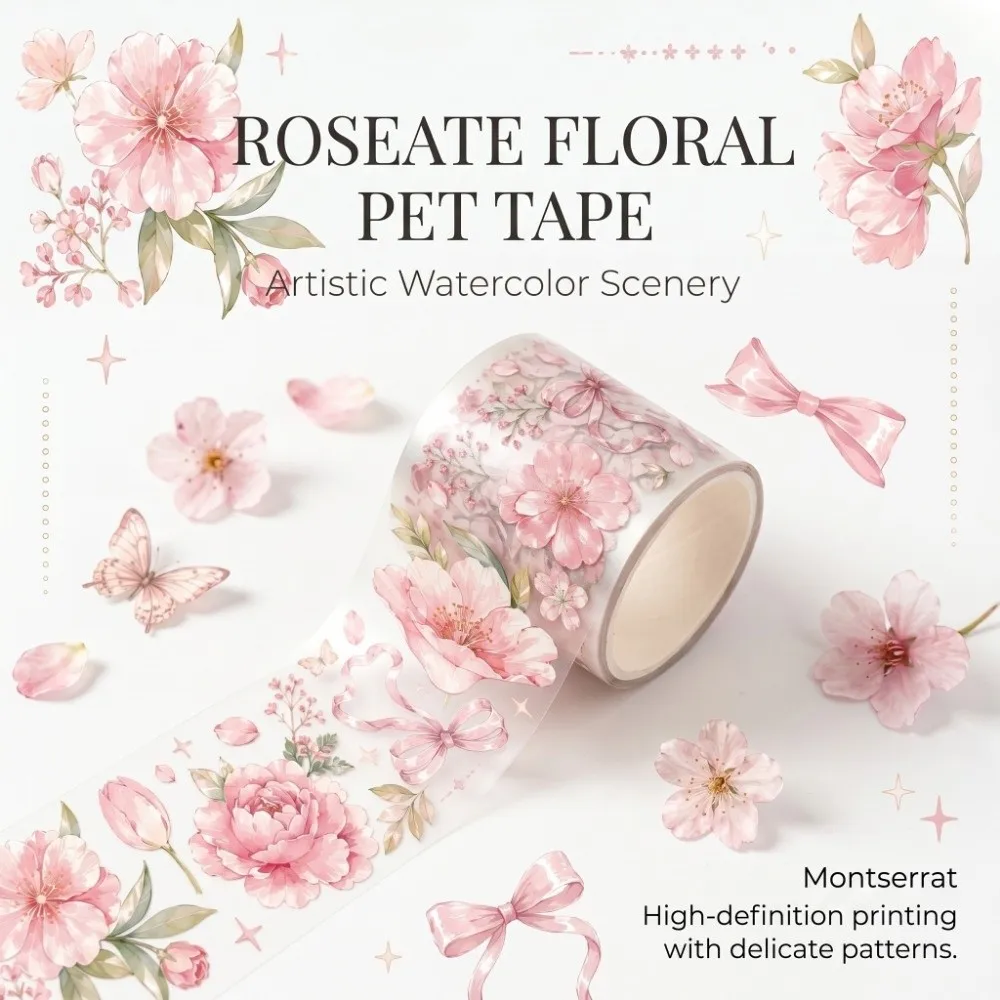 Scrapbooking DIY Flower PET Tape Transparent Bow Floral Sticker Tape Journal Decoration Colorful Decorative Tape Journaling